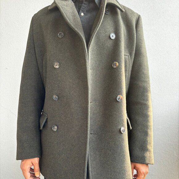 Men's Classic Green Peacoat - Timeless Style - Picture 1 of 10